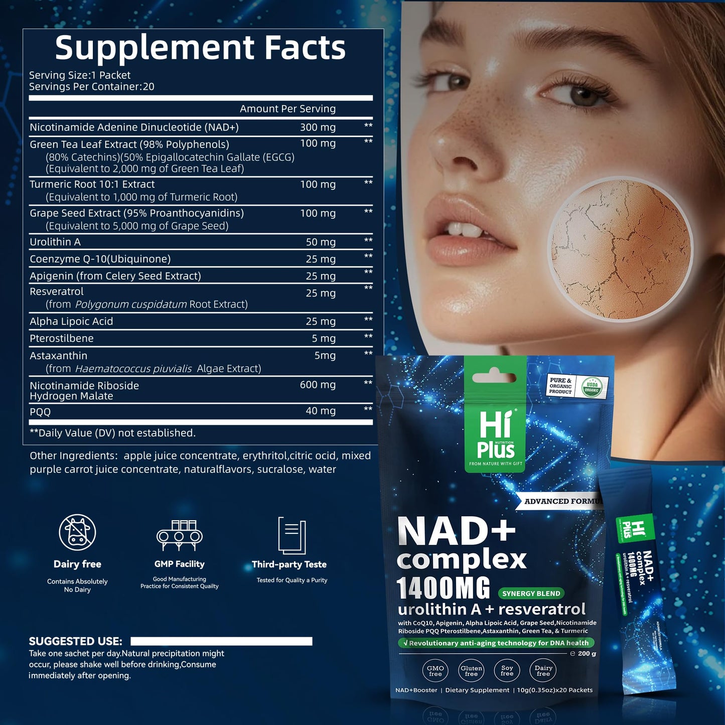NAD+ 1400mg Liquid Supplement for Anti-Aging & Cellular Energy – 20 Pack