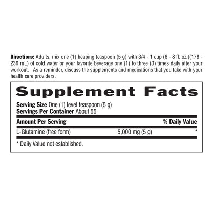Country Life Glutamine Pure Powder 5000mg – 55 Servings | Gluten-Free Certified GFCO