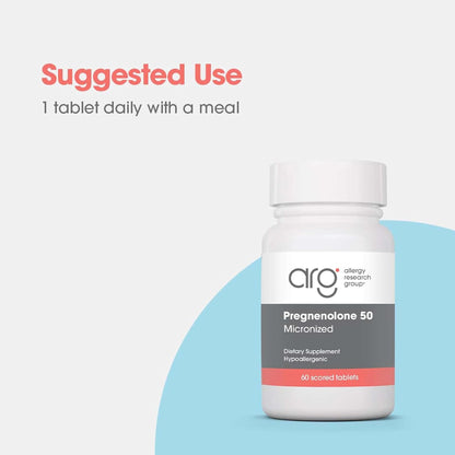 Allergy Research Group Pregnenolone Supplement 50mg - Hormone & Stress Support - Non-GMO Wild Yam, Micronized Lipid Matrix, Plant-Sourced - 60 Tablets