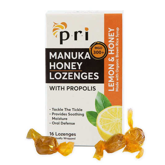 P.R.I Caramelle per la Gola al Miele di Manuka con Propoli – MGO 300+ (Limone, 16 Pezzi)