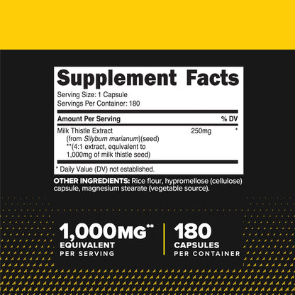 Primaforce Milk Thistle 180 Capsules - 1000mg Equivalent (4:1) Gluten Free, Non-GMO