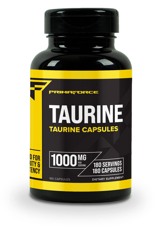 كبسولات Primaforce Taurine 1000 ملجم – 180 كبسولة – غير معدلة وراثيًا وخالية من الغلوتين