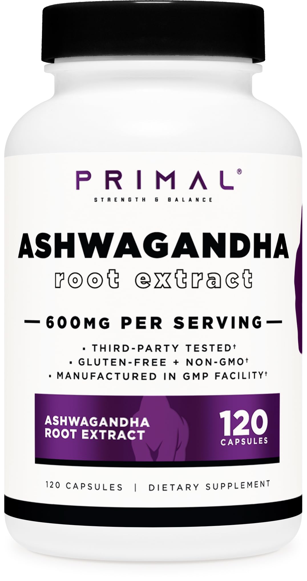 Primal Ashwagandha Root Extract 120 Capsules | 600mg per Serving | Gluten-Free & Non-GMO