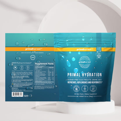 Primal Harvest Electrolytes Powder Packets – Primal Hydration, Lemon Berry, 60 Sticks (2-Pack)
