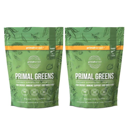 Primal Harvest Primal Greens Powder 2 Pack — 30 Servings Daily Supergreens with Spirulina, Mushroom Blend & Probiotics