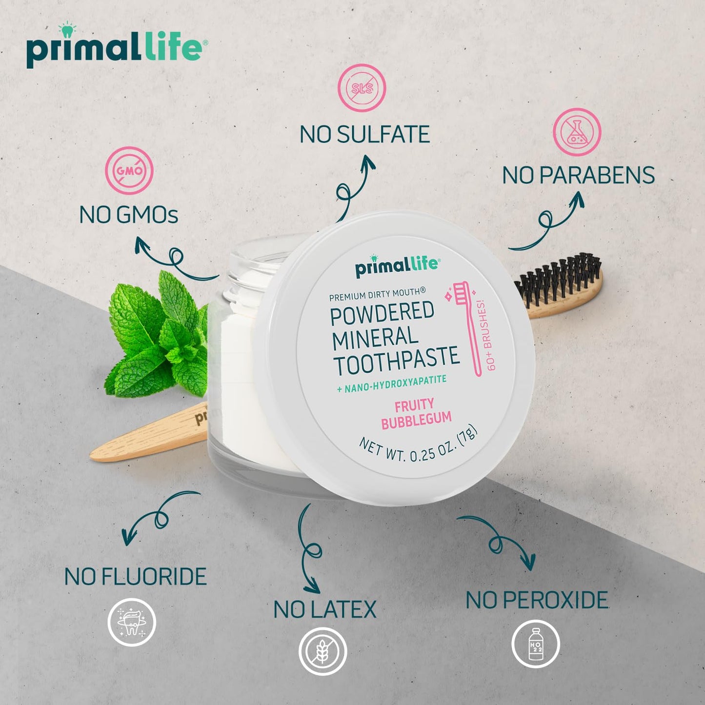 Primal Life Organics Dirty Mouth Toothpowder – Organic Vegan Kaolin & Bentonite Clays, Sweet Bubblegum Flavor (0.25 oz)
