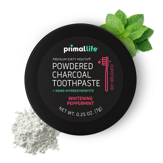 Primal Life Organics Dirty Mouth Toothpowder – بودرة أسنان بالفحم المنشط، بنكهة النعناع الأسود، 0.25 أونصة