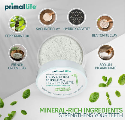 2 Pack Primal Life Organics Dirty Mouth Toothpowder – Spearmint, Kaolin & Bentonite Clay, 1 oz, Organic & Vegan