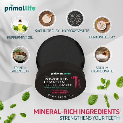 Primal Life Organics Dirty Mouth Toothpowder – Activated Charcoal Toothpowder, Black Peppermint 0.25oz