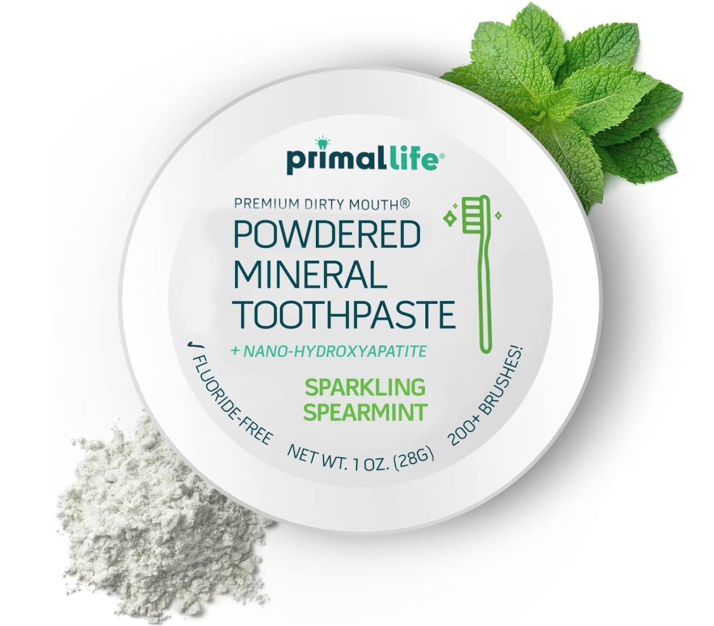 2 Pack Primal Life Organics Dirty Mouth Toothpowder – Spearmint, Kaolin & Bentonite Clay, 1 oz, Organic & Vegan