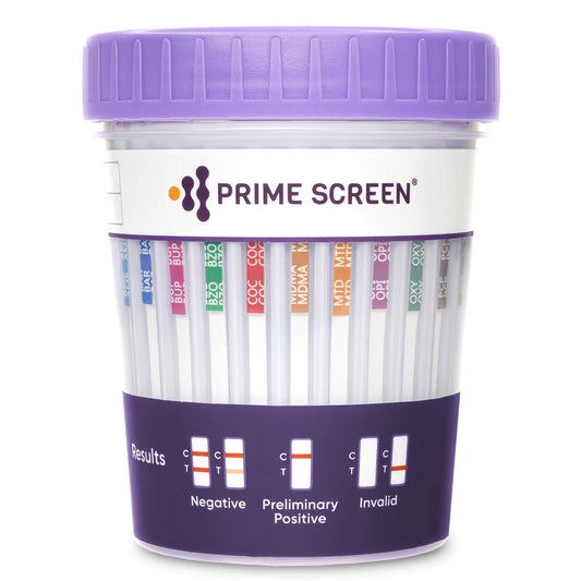 كوب فحص الأدوية برايم سكرين 12 بنل - عبوة 50 (AMP,BAR,BUP,BZO,COC,MDMA,MTD,OPI,OXY,PCP,TCA,THC)