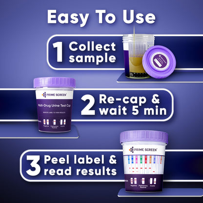Prime Screen Urine Drug Test Cup 16-Panel Kit – 25 Pack (AMP, BAR, BUP, BZO, COC, mAMP, MDMA, MOP/OPI, MTD, OXY, PCP, THC, ETG, FTY, TRA, K2) – CDOA-9165EFTK