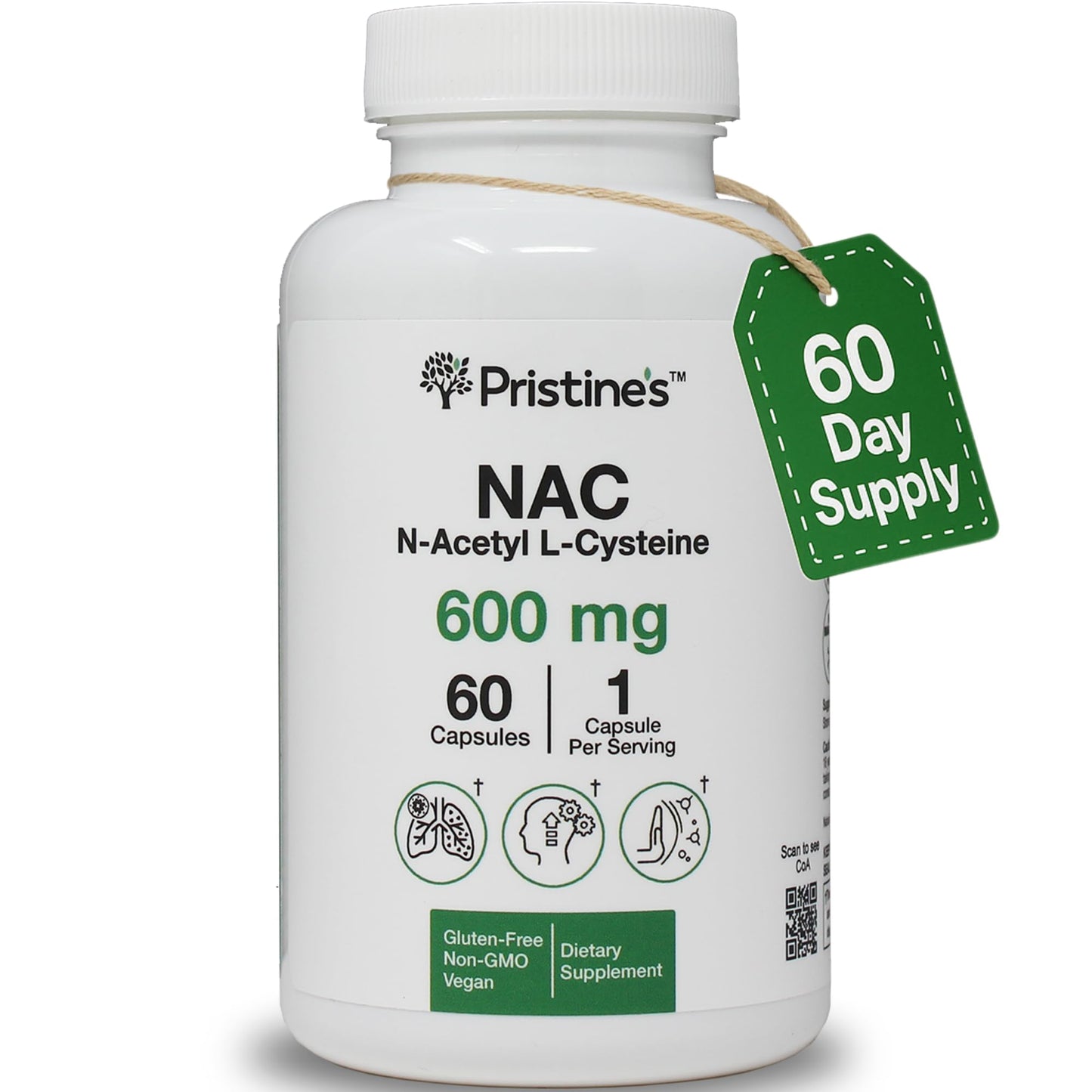 N-Acetyl L-Cysteine (NAC) Immunity, Lung & Liver Support - 600mg, 60 Day Supply | Vegan, Gluten Free, Non-GMO