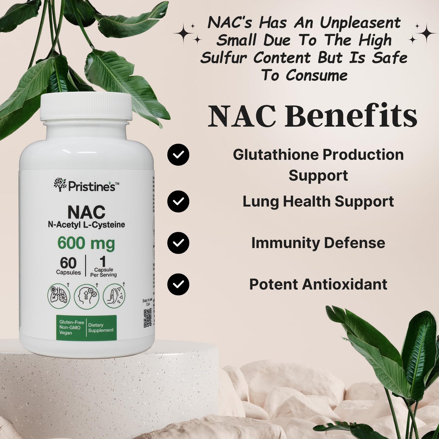 N-Acetyl L-Cysteine (NAC) Immunity, Lung & Liver Support - 600mg, 60 Day Supply | Vegan, Gluten Free, Non-GMO
