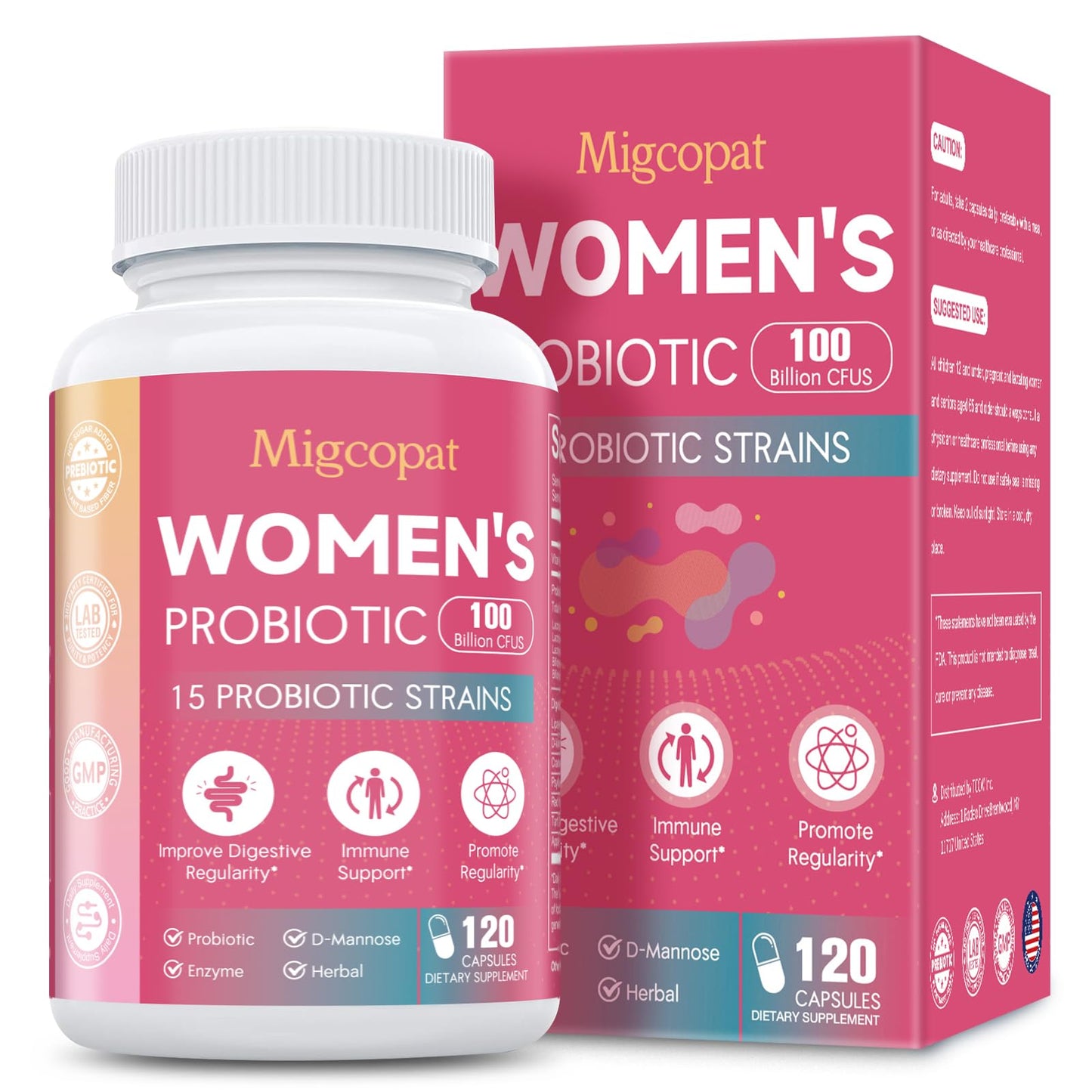 Probiotics for Women | 100B CFU with Prebiotics, Digestive Enzymes, D-Mannose & Cranberry - 120 Capsules