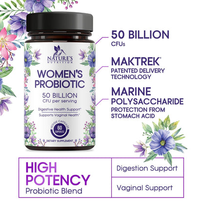 Probiotics for Women’s Digestive Health – 50 Billion CFU, 5 Strains, Urinary & Vaginal Support | USA Bottled