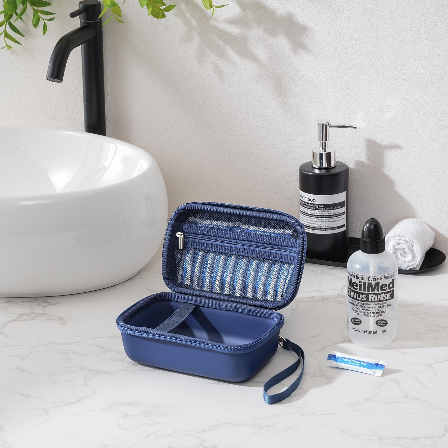 ProCase Travel Case for NeilMed Sinus Rinse Packets | Portable Neti Pot & Nasal Wash Kit – Navy