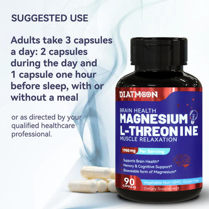 Magnesium L-Threonine, High Absorption Magnesium Supplement,1900mg Magnesium Threonine for Brain Health, Memory Support, Gluten Free, Non-GMO,90 Vegan Capsules