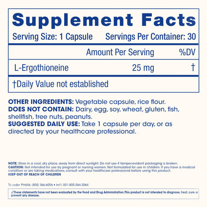 ProHealth Ergothioneine 25mg 30 Servings – Heart, Brain & Longevity Support