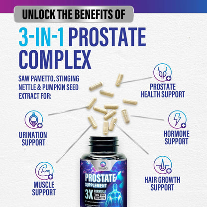 Prostate Health Supplements for Men 1000mg - 3x Strength | Saw Palmetto, Nettle & Pumpkin Seed