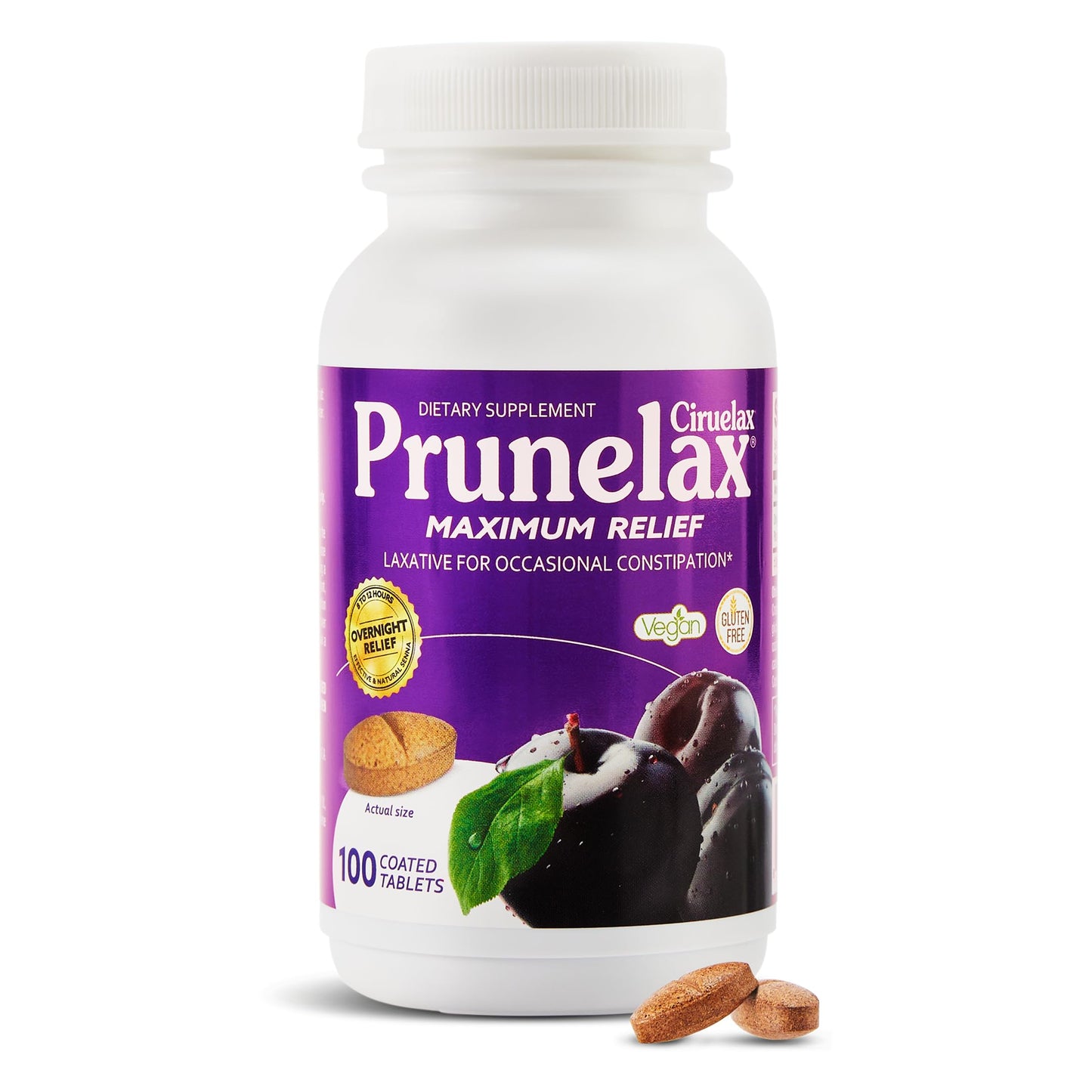Prunelax Ciruelax Maximum Relief Laxative Tablets with Natural Senna — Overnight Gentle Relief (100 count)