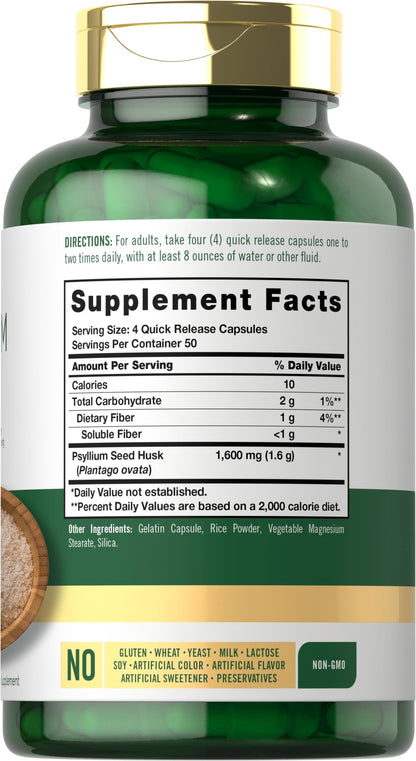 Carlyle Psyllium Husk Capsules 1600mg – 200 Count | High Potency Fiber