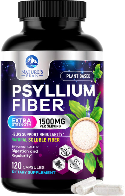 Psyllium Husk Fiber 1500mg – Vegan Prebiotic, Sugar-Free & Gluten-Free | 120 Capsules