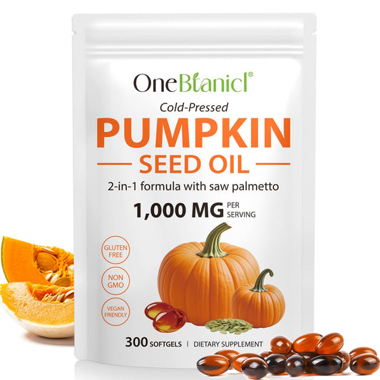 Pumpkin Seed Oil with Saw Palmetto - 3000mg Per Serving, 300 Softgels - Cold Pressed, Pure Virgin Oil, Essential Fatty Acids & Phytosterols - Supports Hair, Urinary, Bladder & Prostate Health, Non-GMO