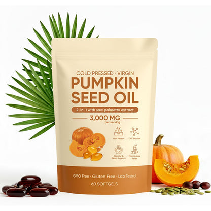 Pumpkin Seed Oil Softgels with Saw Palmetto – Cold-Pressed Virgin Oil, Prostate & Hair Support