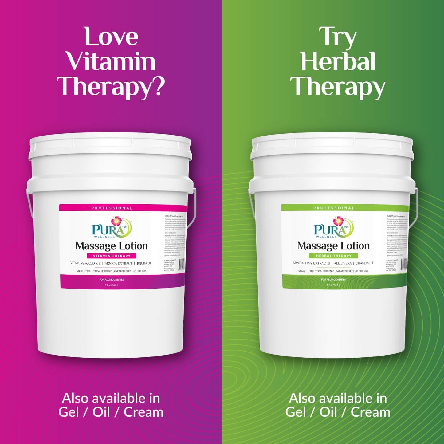 PURA 1st Vitamin Therapy Massage Lotion – 5 Gallon Unscented, Vitamin E, Hypoallergenic