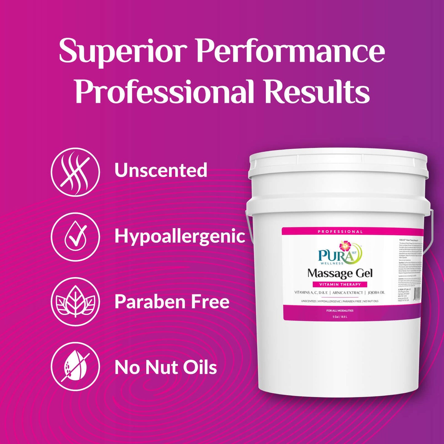 PURA 1st Vitamin Therapy Massage Gel — Hypoallergenic, Unscented, Deep Tissue Support (5 Gallon)
