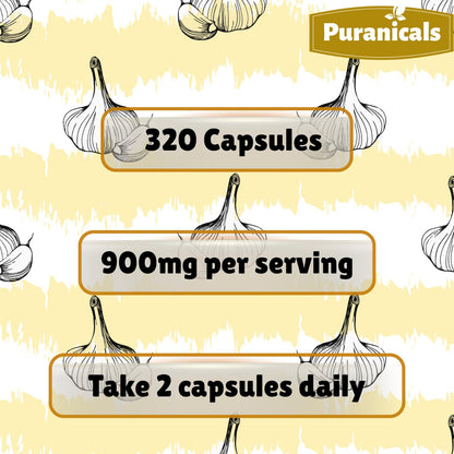 Puranicals Garlic Premium 320 Capsules – Non-GMO, Gluten Free | 900 mg/serving