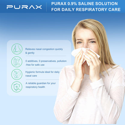 PURAX Saline Solution 0.9% | Pre-Mixed Nasal Rinse, 15x20ml Ampoules