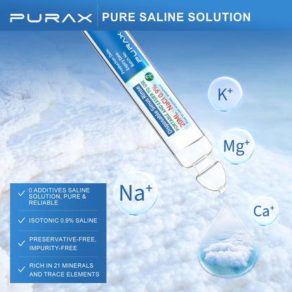 PURAX Saline Solution 0.9% | Pre-Mixed Nasal Rinse, 15x20ml Ampoules