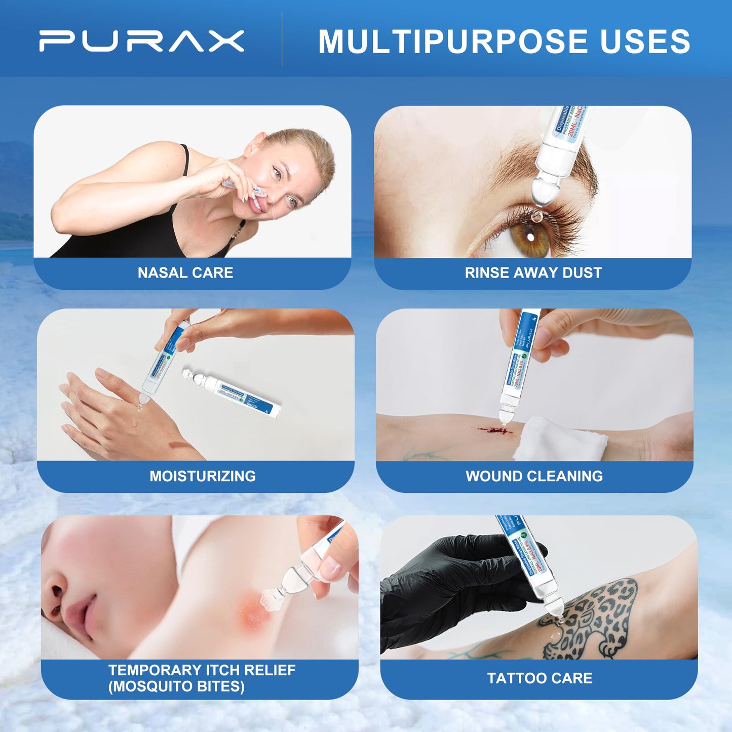 PURAX Saline Solution 0.9% | Pre-Mixed Nasal Rinse, 15x20ml Ampoules