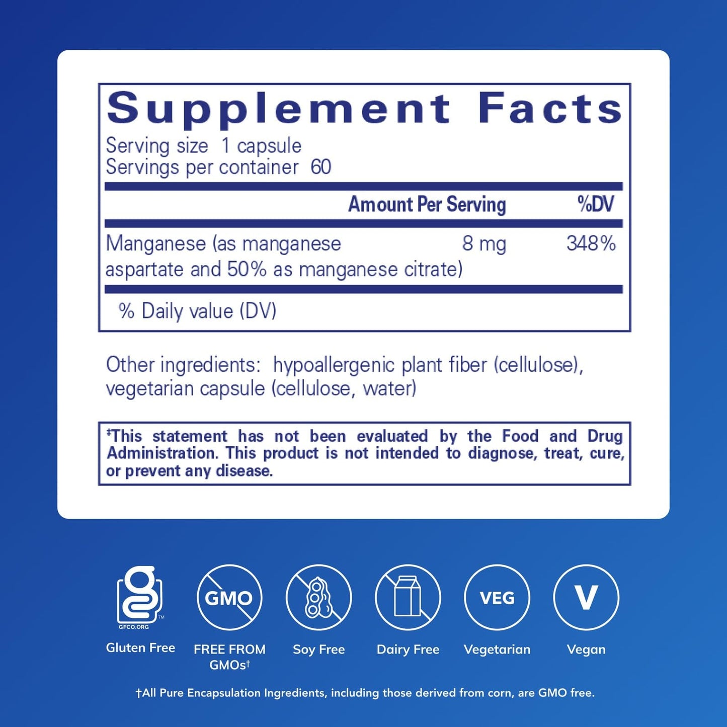 Pure Encapsulations Manganese (Aspartate/Citrate) – Hypoallergenic Trace Mineral for Connective Tissue & Bones | 60 Capsules