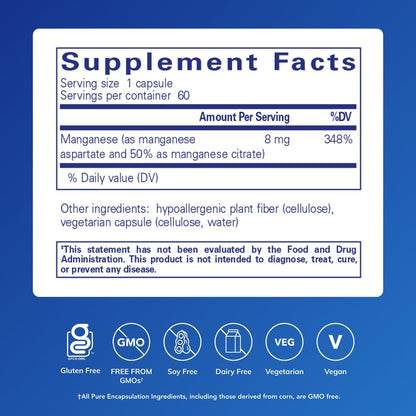 Pure Encapsulations Manganese (Aspartate/Citrate) – Hypoallergenic Trace Mineral for Connective Tissue & Bones | 60 Capsules