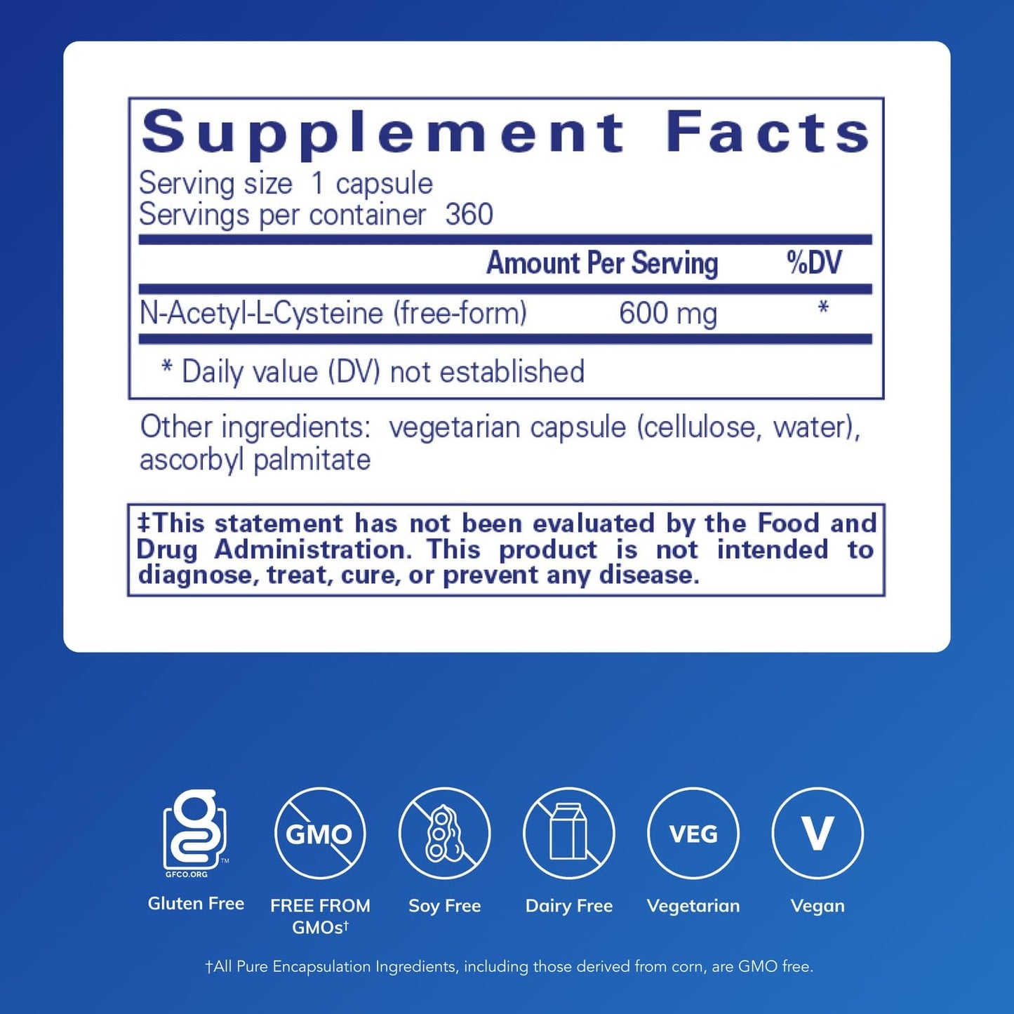 Pure Encapsulations NAC 600 mg – N-Acetyl Cysteine for Lung, Immune & Liver Support | 360 Capsules