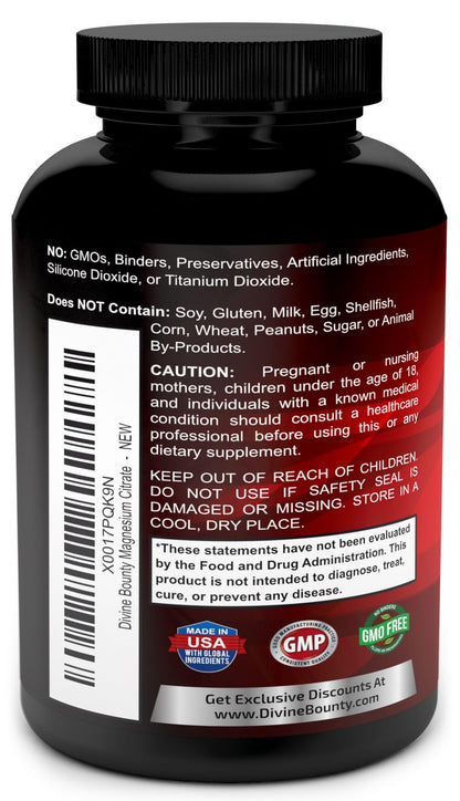 Pure Magnesium Citrate Capsules 1300mg - 120 Vegetarian Capsules