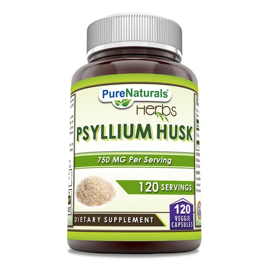 Pure Naturals Integratore di Psillio in Capsule | 750 mg per Dose | Capsule Vegetali | Non OGM | Senza Glutine | Prodotto negli USA (120 Pezzi)