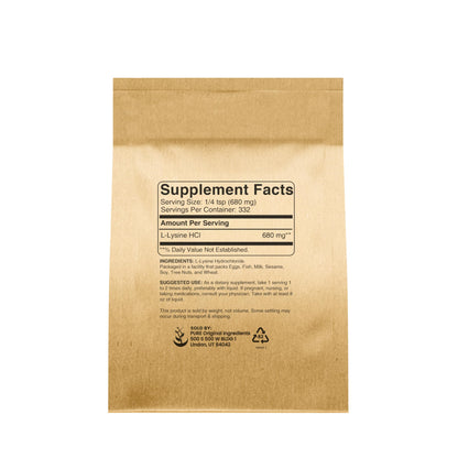 Pure Original Ingredients L-Lysine HCl (8 oz) – Alpha Amino Acid, Non-GMO, Gluten-Free