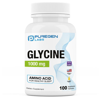 Puregen Labs Glycine 1000mg – 100 Vegetarian Capsules | Sleep Support | Made in USA