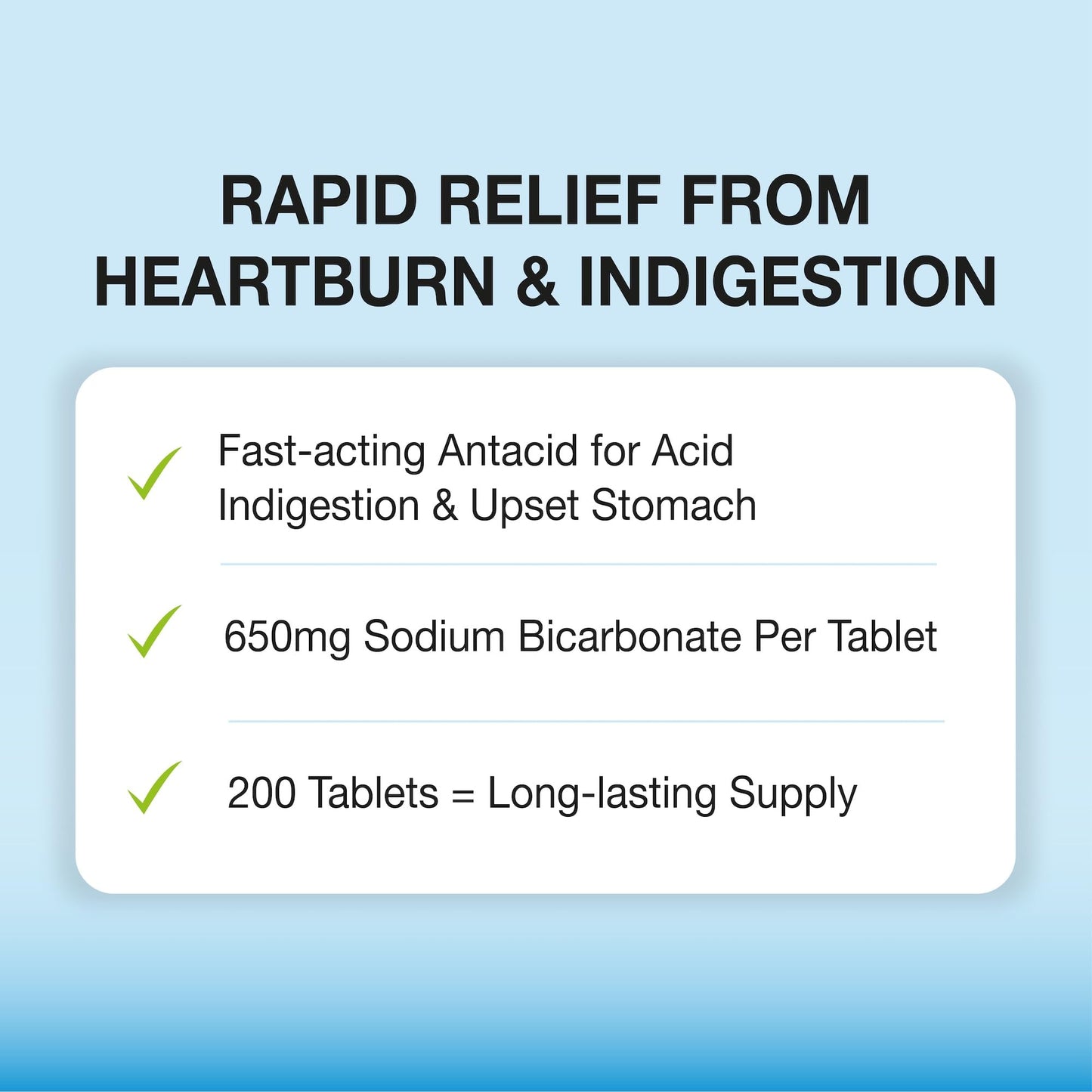 Puregen Labs Sodium Bicarbonate Tablets 650mg (10 Grains) - 200 Count | USP Grade Baking Soda Supplement, Natural Relief of Acid Indigestion, Heartburn, Sour Stomach & Upset Stomach
