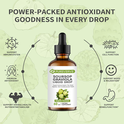 Purever Soursop Graviola Liquid Drop – Cell Support & Regeneration, Immune & Gut Health, Sugar/Gluten Free, 2 fl oz