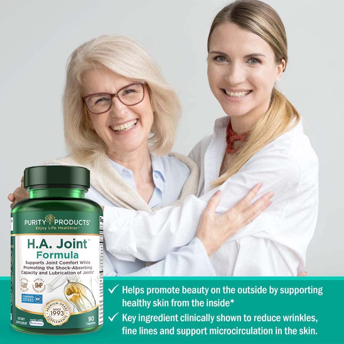 Purity Products HA Joint Formula – Hyaluronic Acid + BioCell Collagen, 5-Loxin & Olive Fruit Extract, 90 Capsules