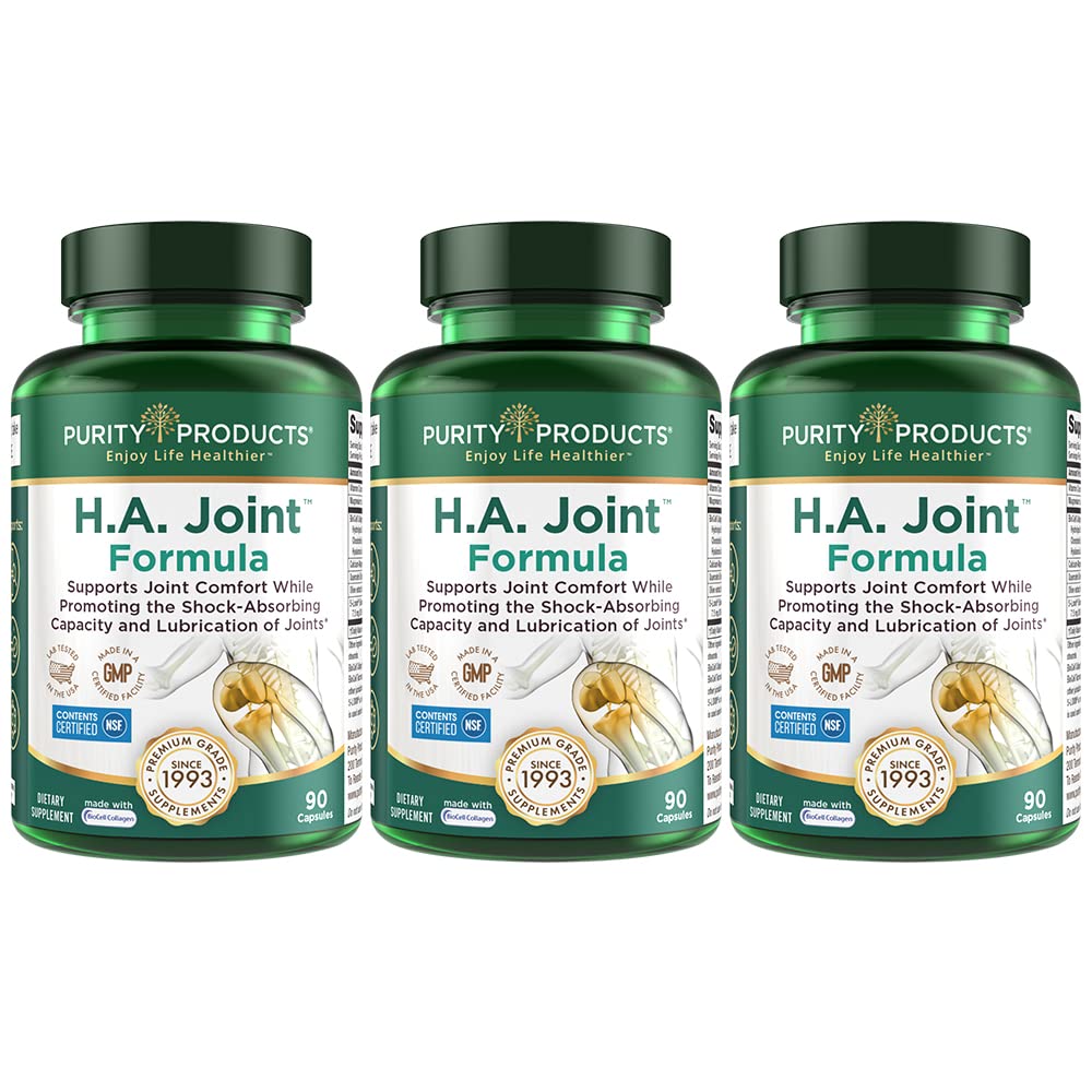 Purity Products HA Joint Formula – Hyaluronic Acid + BioCell Collagen, 5-Loxin & Olive Fruit Extract, 90 Capsules