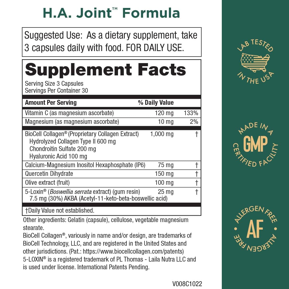 Purity Products HA Joint Formula – Hyaluronic Acid + BioCell Collagen, 5-Loxin & Olive Fruit Extract, 90 Capsules