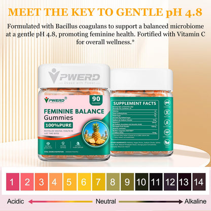 PWERD 90-Count Feminine Balance Pineapple Gummies for Women | PH-Balanced Probiotics