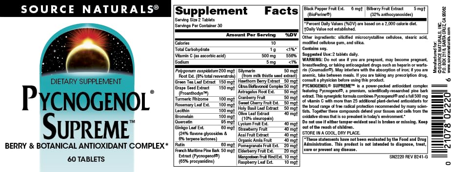 Source Naturals Pycnogenol Supreme: Berry & Botanical Antioxidant Complex | 60 Tablets