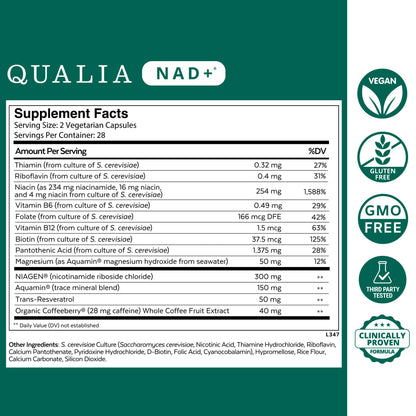 Qualia NAD Supplement — Clinically Proven NAD+ Boost to 67% | Elite NAD+ Formula